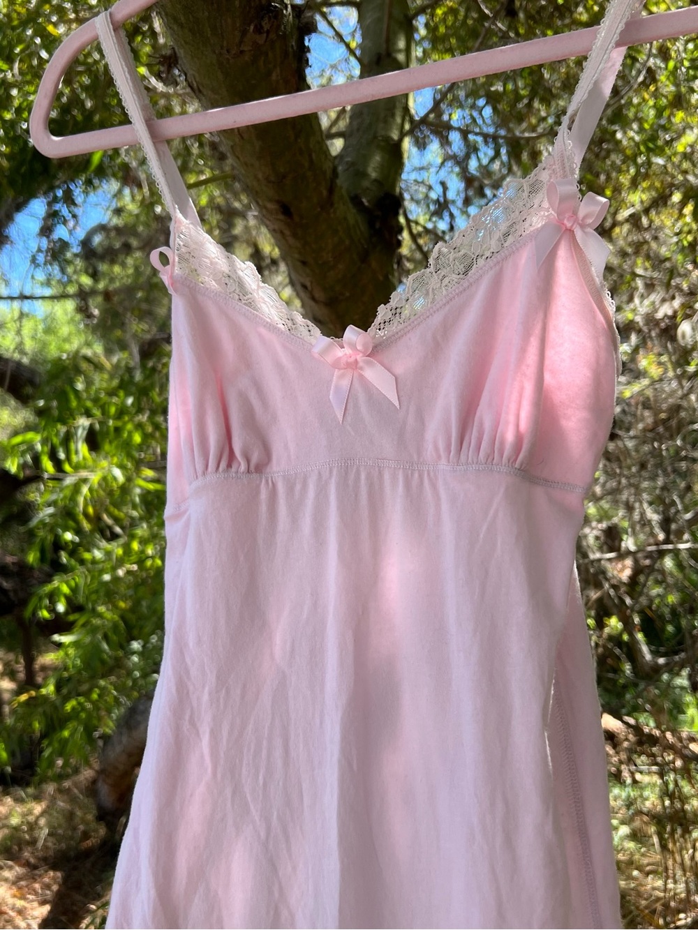 Vintage Abercrombie Baby Pink Lace Babydoll Cami Satin Ribbon Bows Tank Top M